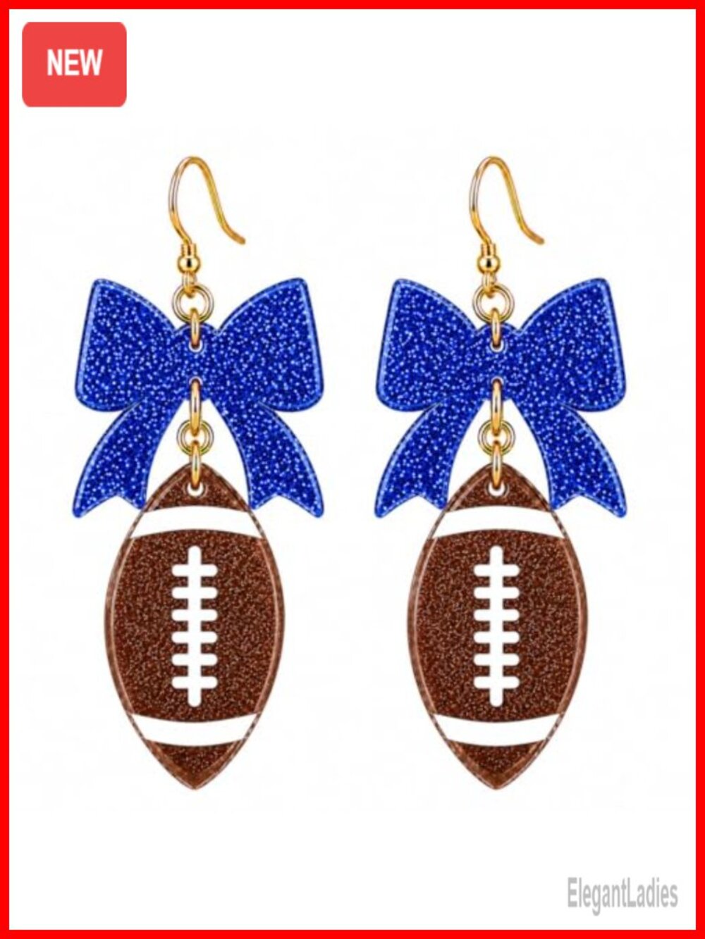 Acrylic Glitter Bow Football Dangle Earrings Game Day Jewelry Gift